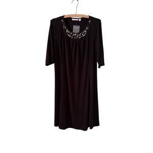 Susan Graver Women’s Small Black Sheath Dress Rhinestone Neckline Short Sleeve